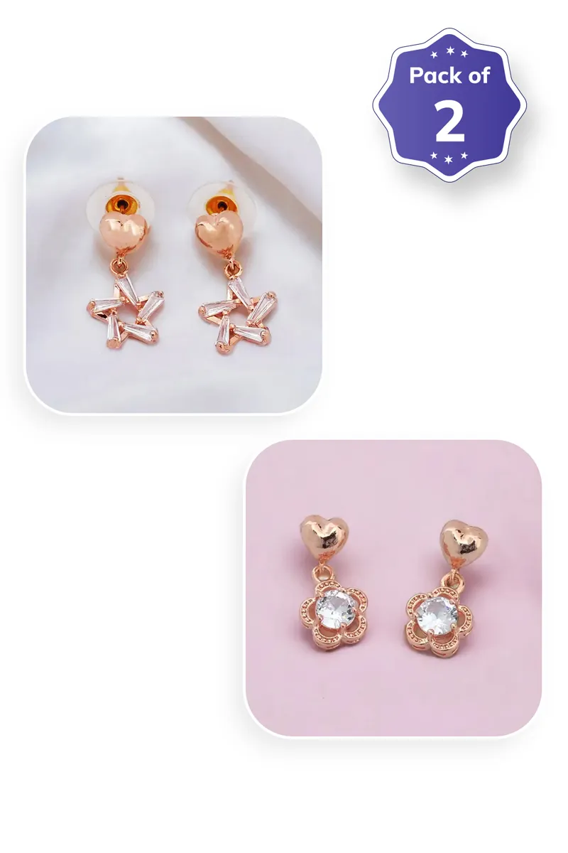 Heart Drop Earrings for Women - Star & Flower Design - Combo of 2