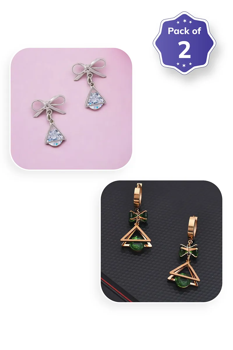 Bowknot Design & Hoop Dangle Earrings for Women - Combo of 2