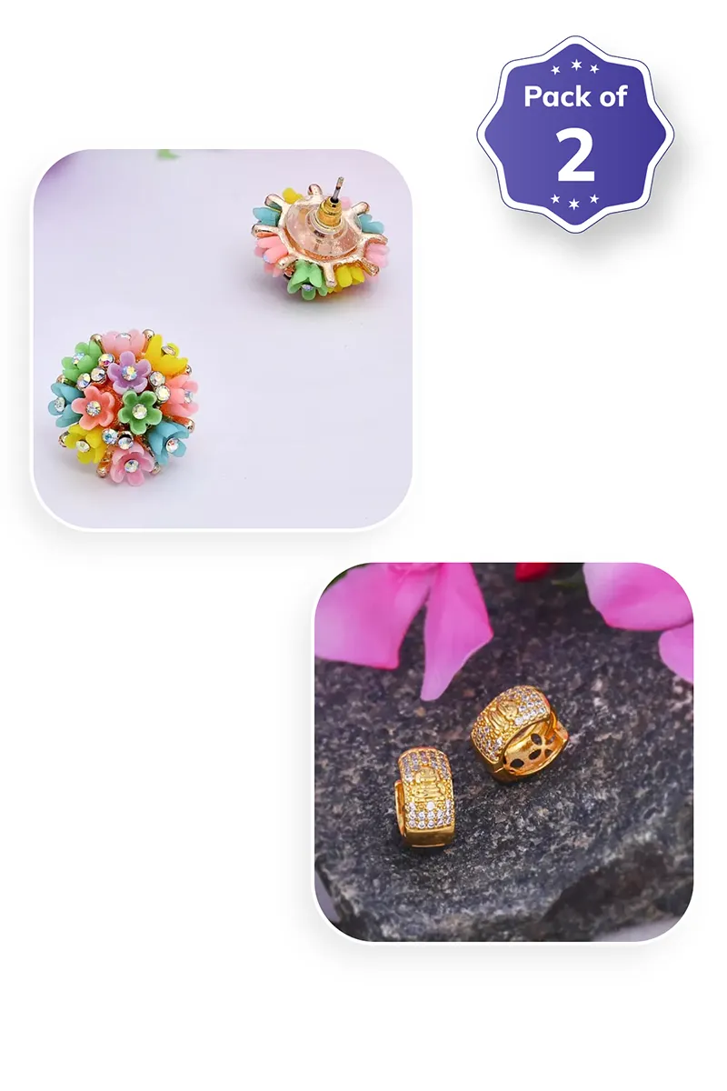 Floral Stud & Huggie Earrings for Girls - Combo of 2