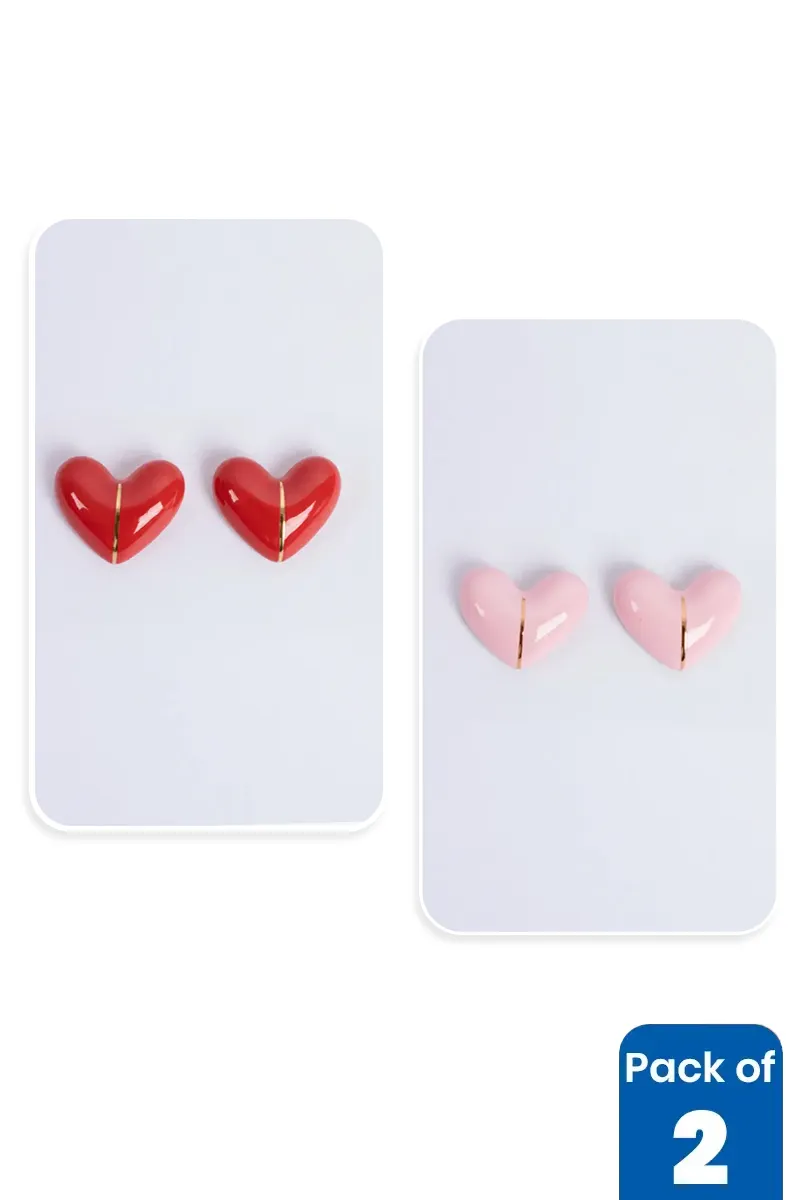 Heart Shape Stud Earrings for Girls - Pack of 2