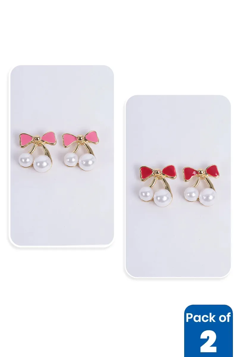 Ribbon Bow Stud Earrings for Girls - Pack of 2