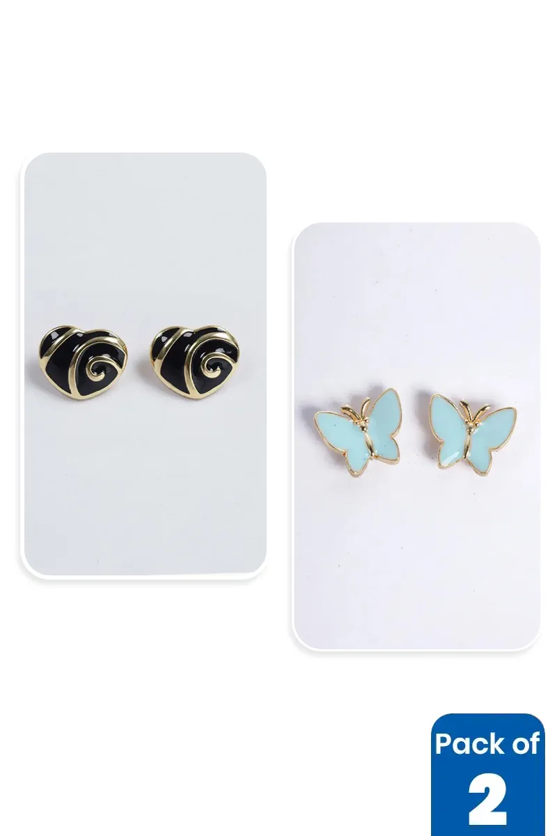 Heart & Butterfly Stud Earrings for Girls - Pack of 2 JWCOMBO0156MUL