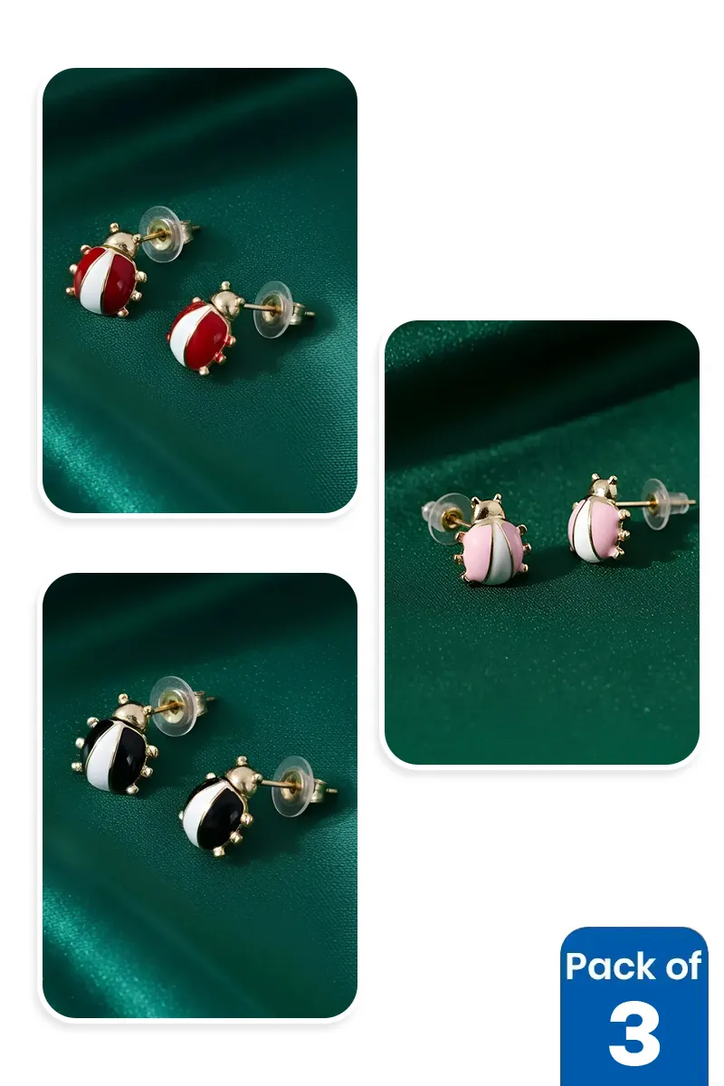 Beetle Shape Stud Earrings for Girls - Pack of 3 JWCOMBO0162MUL