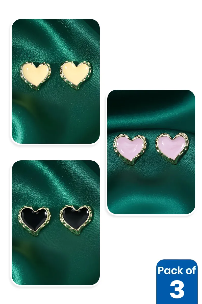 Heart Shape Stud Earrings for Girls - Pack of 3 JWCOMBO0163MUL