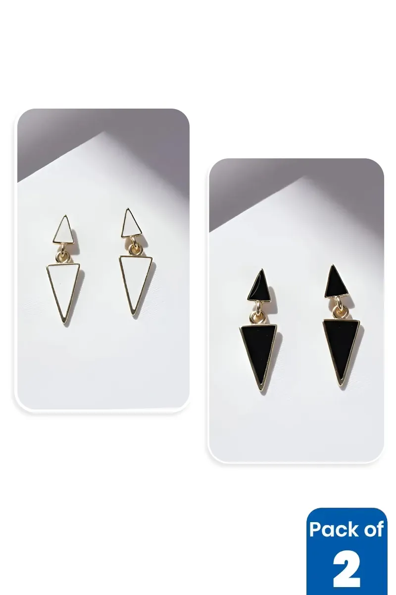 Geometric Triangle Drop Earrings for Girls - Pack of 2