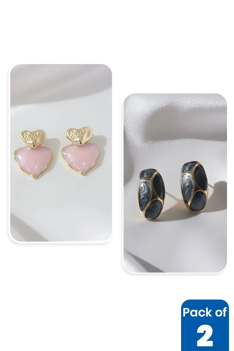 Dual Heart & Half Hoop Stud Earrings for Girls - Pack of 2
