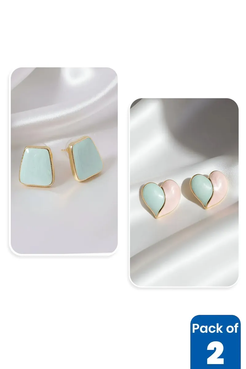 Square & Heart-Shaped Stud Earrings for Girls - Pack of 2 JWCOMBO0179MUL
