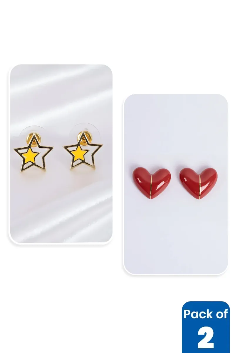 Star & Heart Stud Earring for Girls - Pack of 2