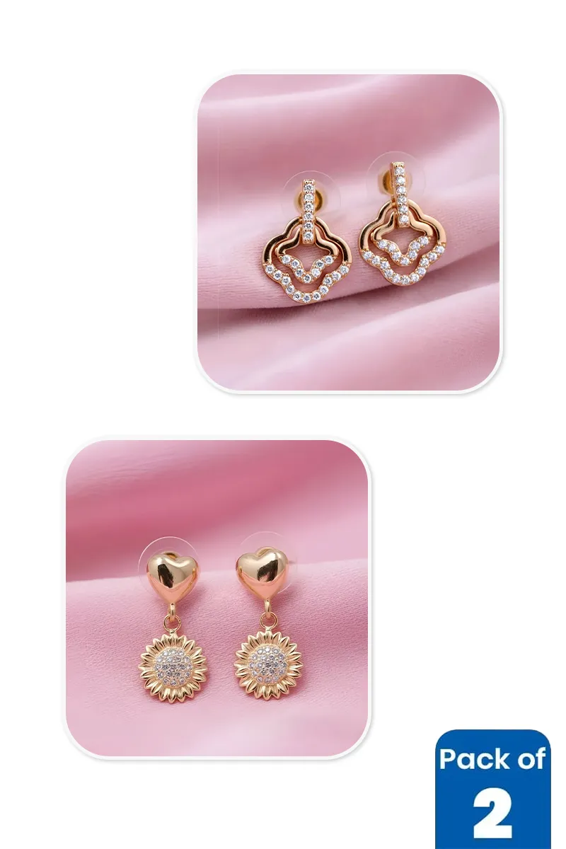 Gold Wavy Stud & Sunflower Drop Earrings Combo - Pack of 2