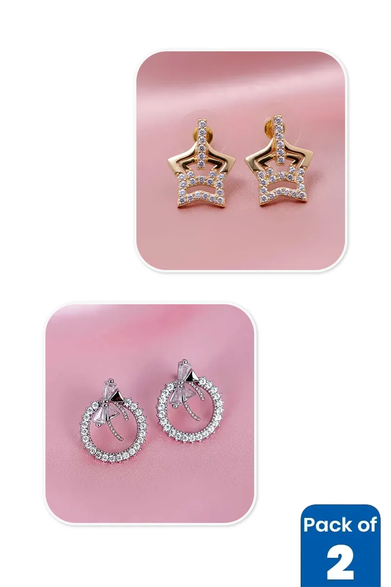 Gold Wreath Bow & Star Stud Earrings Combo - Pack of 2