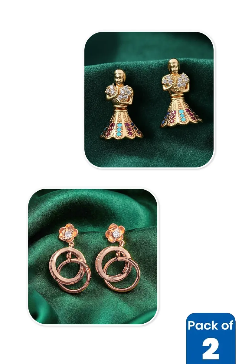 Gold Floral Drop & Dancer Jhumki Earrings Combo - Pack of 2