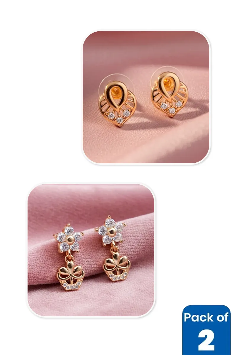 Gold Leaf & Flower Drop Earrings Combo - Pack of 2