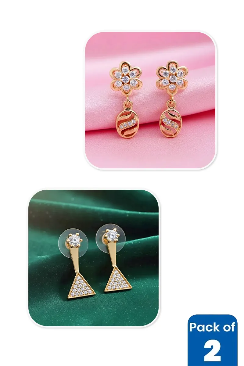 Flower Oval & Gold Square Drop Earrings Combo - Pack of 2