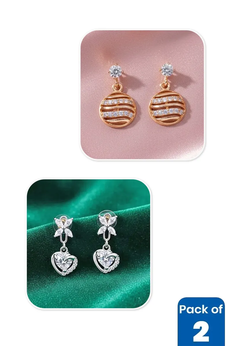 Gold Circular & Silver Flower Drop Earrings Combo - Pack of 2