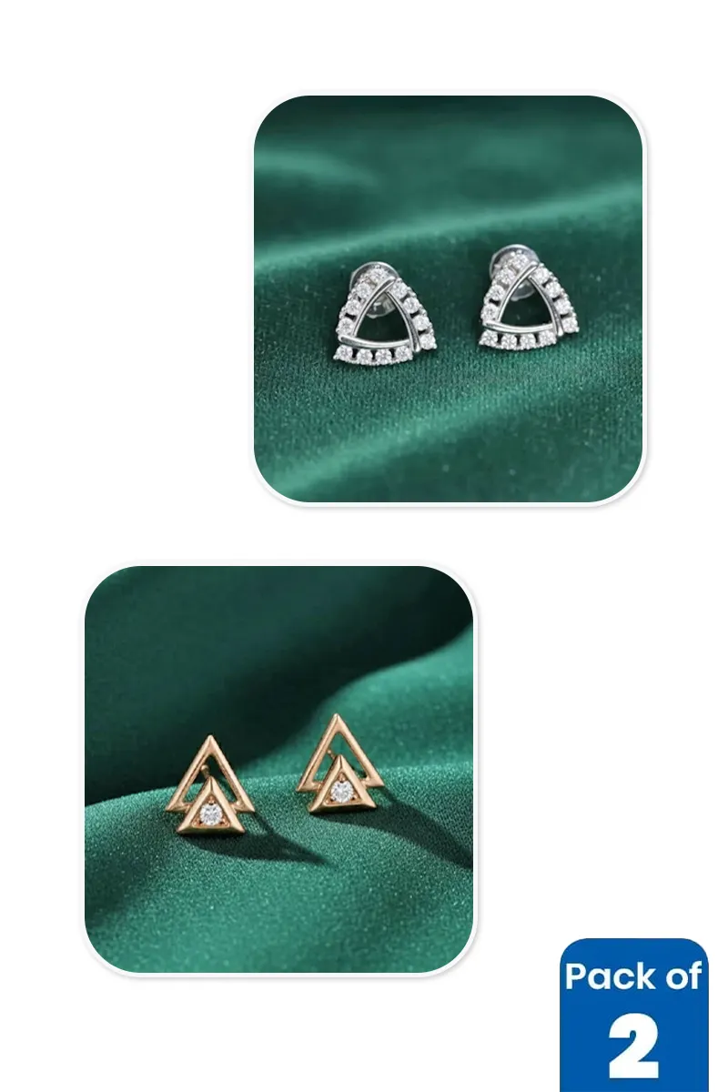 Gold & Silver Triangle Stud Earrings Combo - Pack of 2