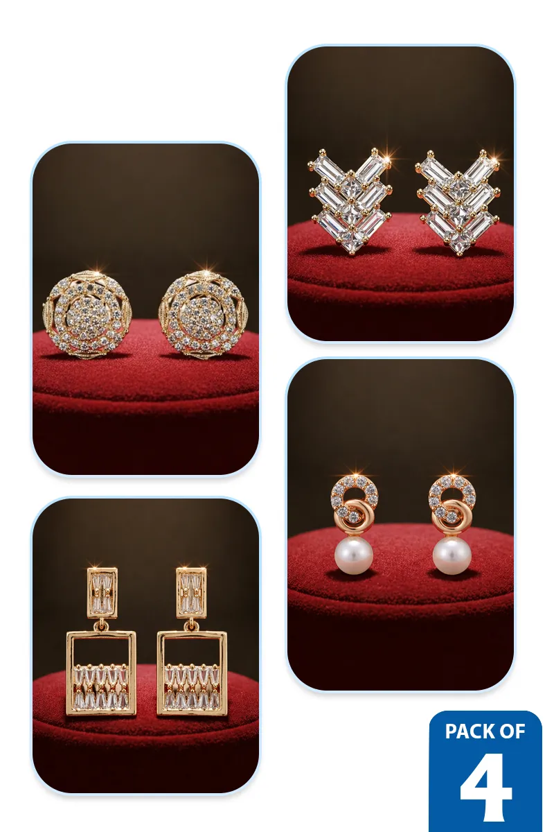 Gold Plated Stud & Drop Earrings Combo Set for Women - Pack of 4