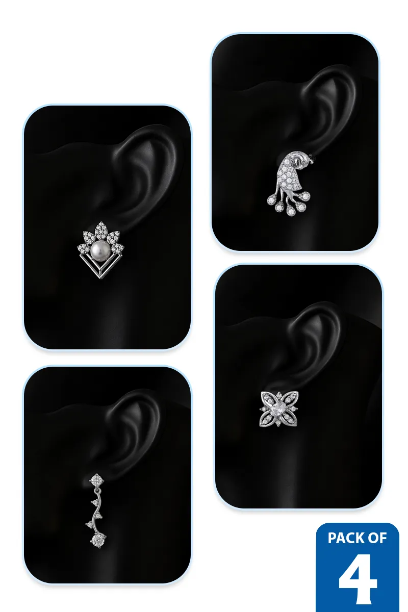 Floral, Peacock & Vine Design Earrings Combo for Women - Pack of 4