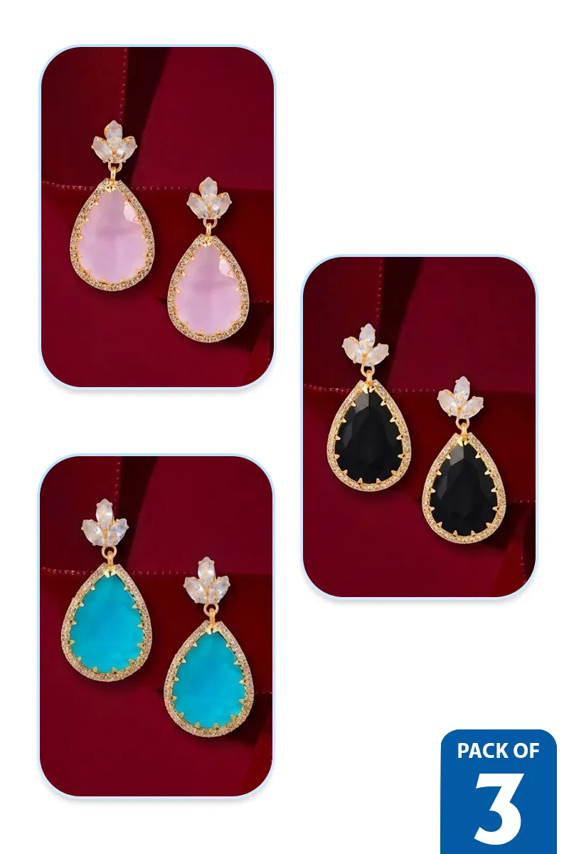 Elegance Teardrop Party Wear Earrings for Women - Pack of 3