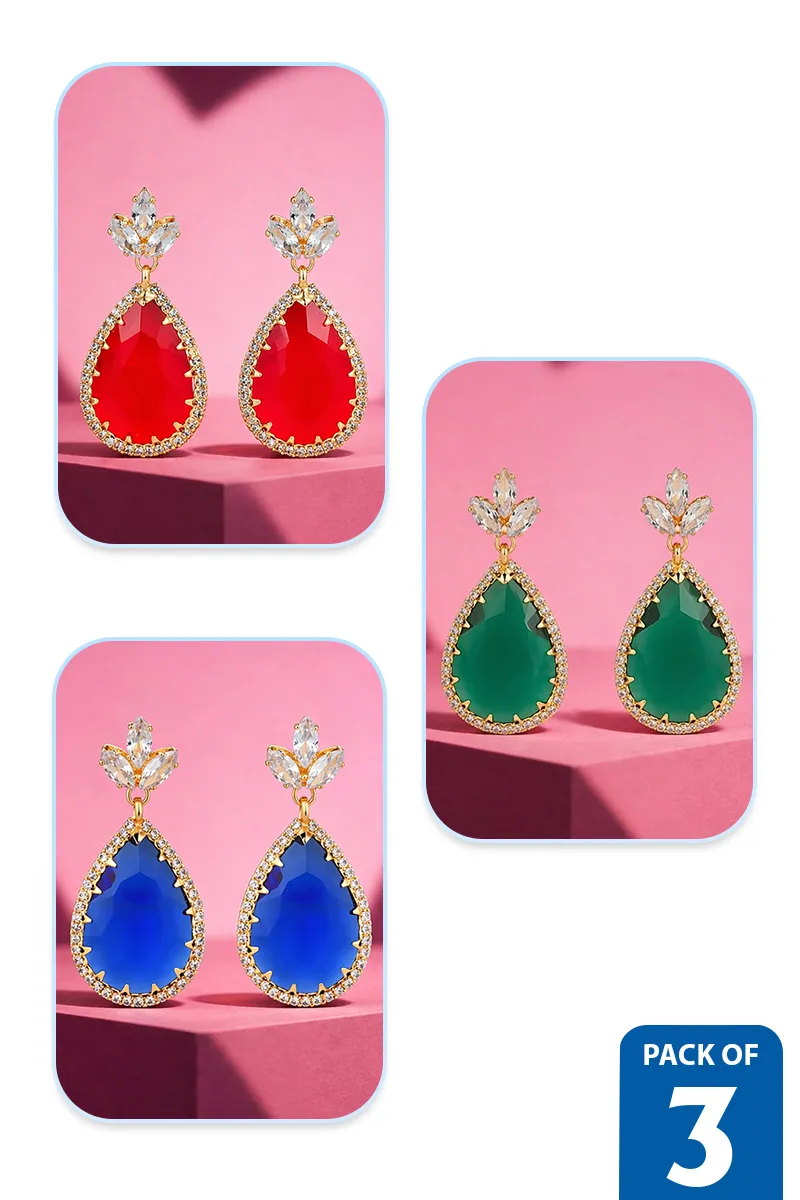 Elegance Teardrop Party Wear Earrings for Women - Pack of 3