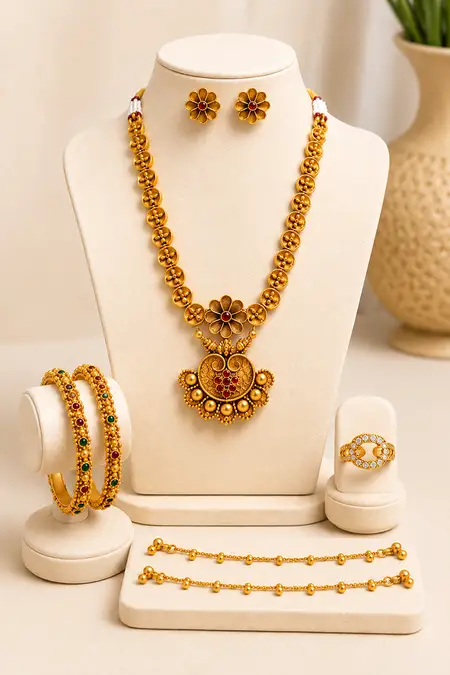 Women's Festive Jewellery Combo - Pack of 4 (Necklace Set, Bangles, Ring & Anklets)