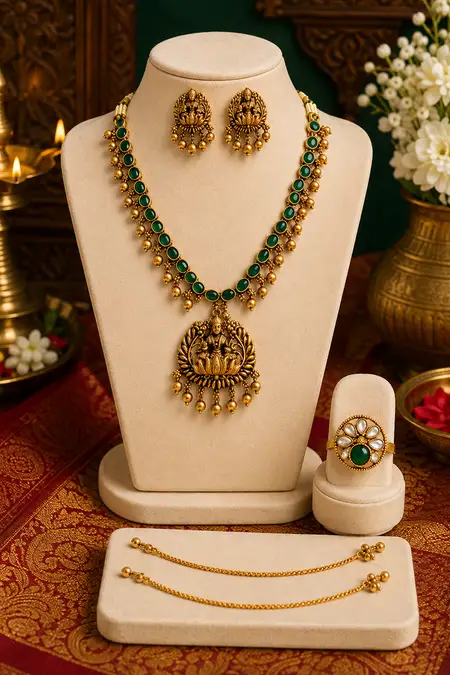Women's Festive Jewellery Combo - Pack of 3 (Necklace Set, Ring & Anklets)