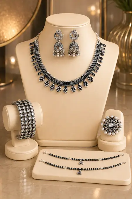 Women's Festive Jewellery Combo - Pack of 5 (Necklace Set, Bracelets, Ring & Anklets)