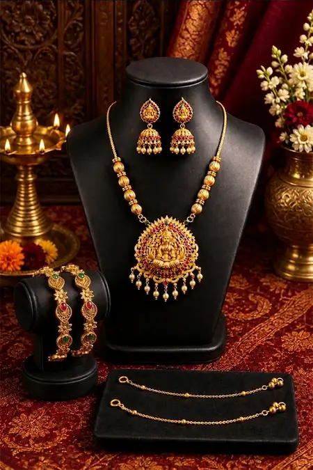 Women's Festive Jewellery Combo - Pack of 3 (Necklace Set, Bracelet & Anklets)
