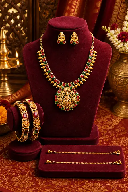 Women's Festive Jewellery Combo - Pack of 3 (Necklace Set, Bangles & Anklets)