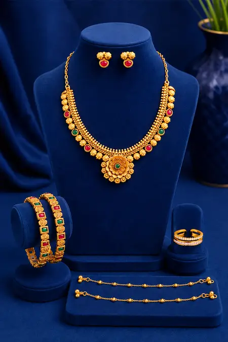 Women's Festive Jewellery Combo - Pack of 4 (Necklace Set, Bangles, Ring & Anklets)