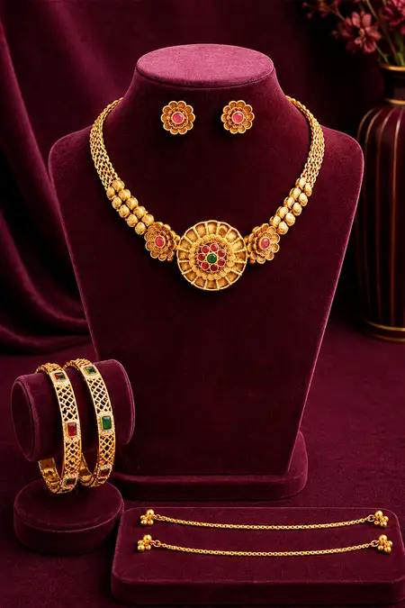 Women's Festive Jewellery Combo - Pack of 3 (Necklace Set, Bangles & Anklets)