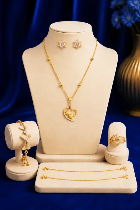 Women's Fashion Jewellery Combo - Pack of 5 (Necklace, Earrings, Bracelet, Ring & Anklets)