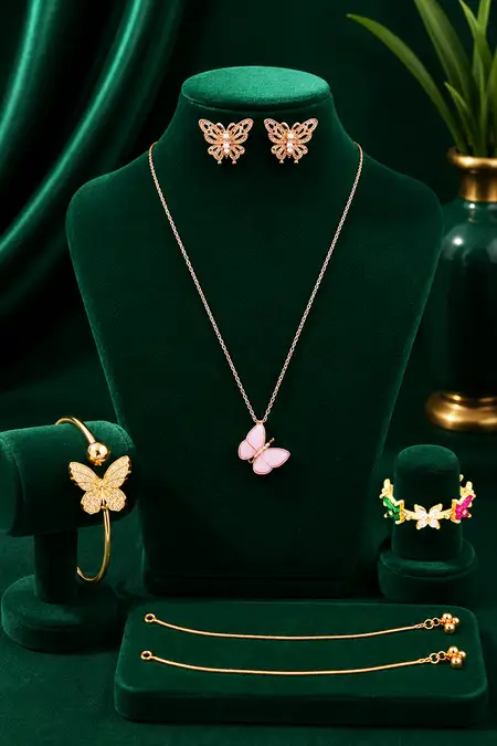 Women's Fashion Jewellery Combo - Pack of 5 (Necklace, Earrings, Bracelet, Ring & Anklets)