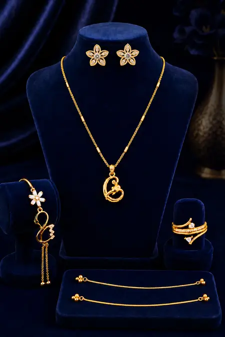 Women's Fashion Jewellery Combo - Pack of 5 (Necklace, Earrings, Bracelet, Ring & Anklets)
