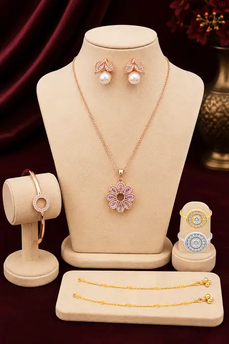 Women's Fashion Jewellery Combo - Pack of 5 (Necklace, Earrings, Bracelet, Ring & Anklets)