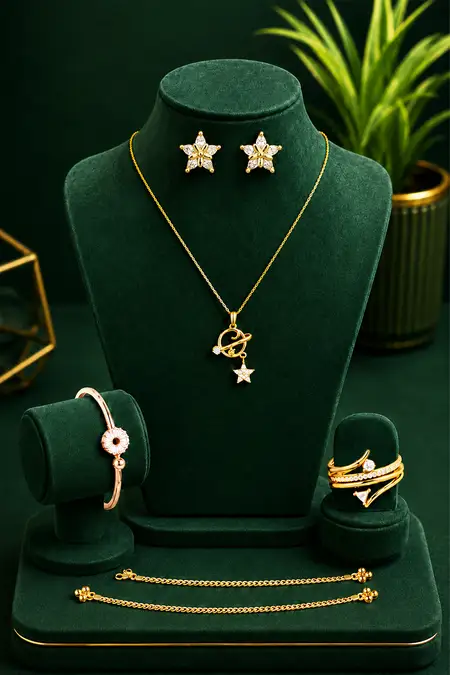 Women's Fashion Jewellery Combo - Pack of 5 (Necklace, Earrings, Bracelet, Ring & Anklets)