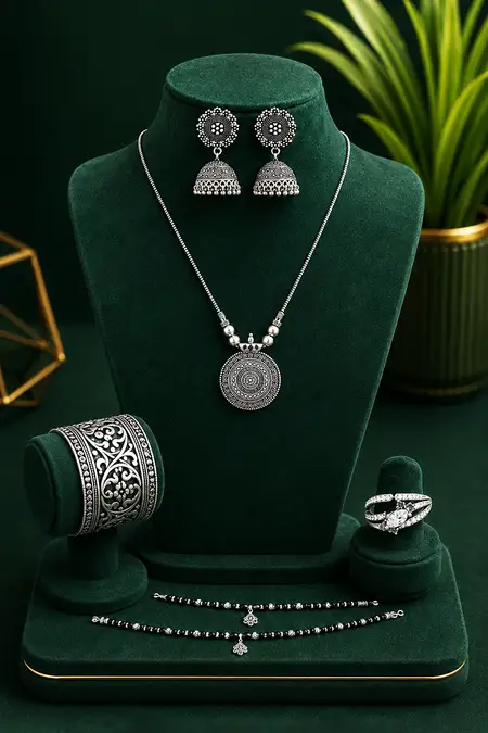 Women's Festive Jewellery Combo - Pack of 5 (Necklace, Earrings, Bracelet, Ring & Anklets)