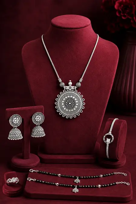 Women's Festive Jewellery Combo - Pack of 5 (Necklace, Earrings, Bracelet, Ring & Anklets)