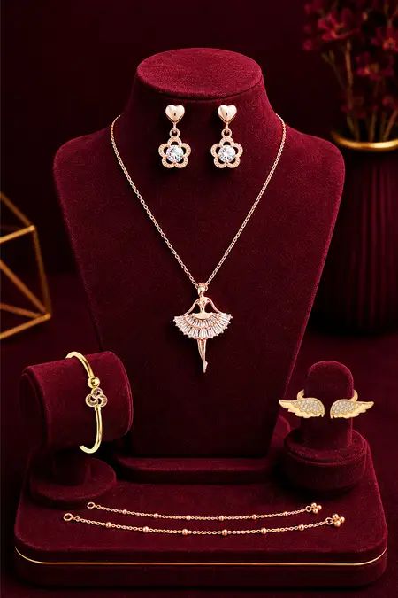 Women's Fashion Jewellery Combo - Pack of 5 (Necklace, Earrings, Bracelet, Ring & Anklets)
