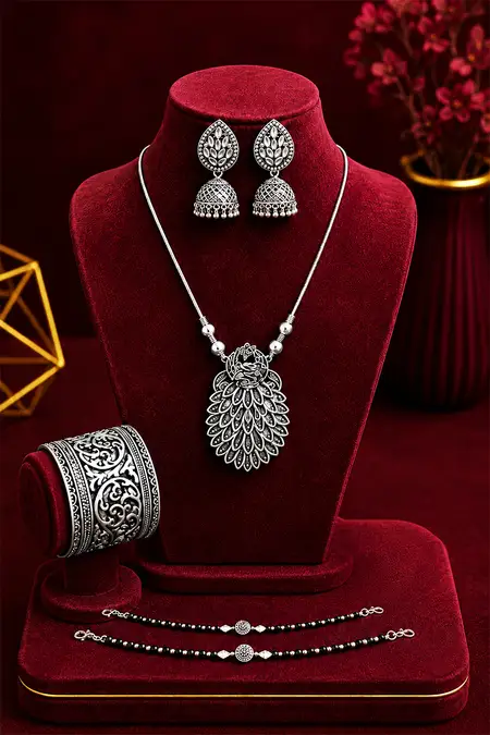 Women's Festive Jewellery Combo - Pack of 4 (Necklace, Earrings, Bracelet, Ring & Anklets)