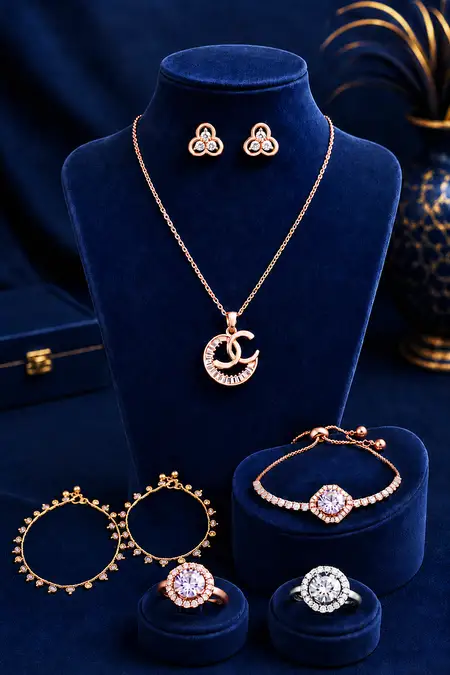 Women's Fashion Jewellery Combo - Pack of 5 (Necklace, Earrings, Bracelet, Ring & Anklets)