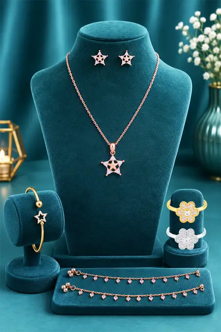 Women's Fashion Jewellery Combo - Pack of 5 (Necklace, Earrings, Bracelet, Ring & Anklets)