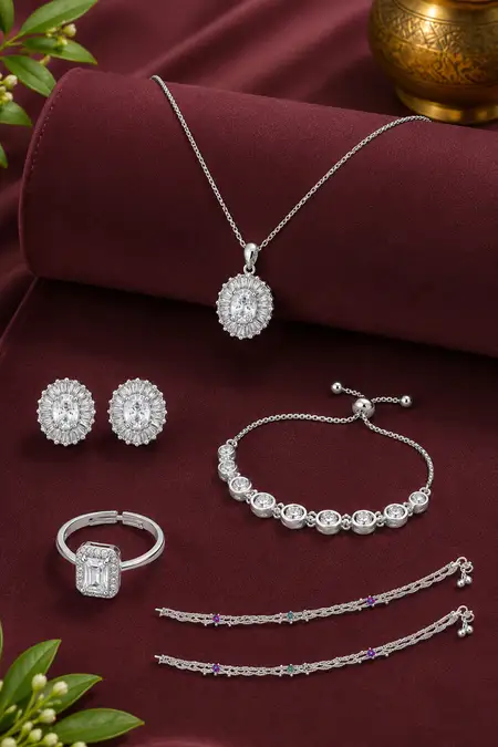 Women's Fashion Jewellery Combo - Pack of 4 (Necklace, Earrings, Bracelet, Ring & Anklet)