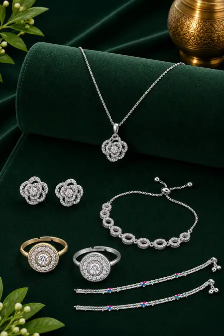 Women's Fashion Jewellery Combo - Pack of 4 (Necklace, Earrings, Bracelet, Ring & Anklet)