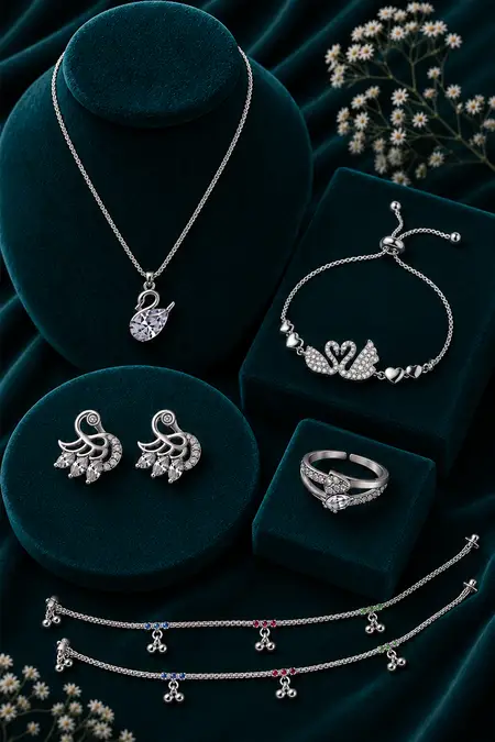 Women's Fashion Jewellery Combo - Pack of 5 (Pendant Chain, Earrings, Bracelet, Ring & Anklet)