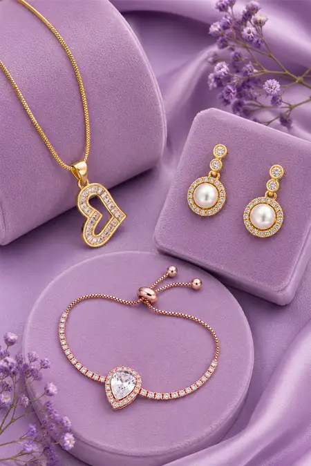 Women's Fashion Jewellery Combo - Pack of 3 (Necklace, Earrings & Bracelet)