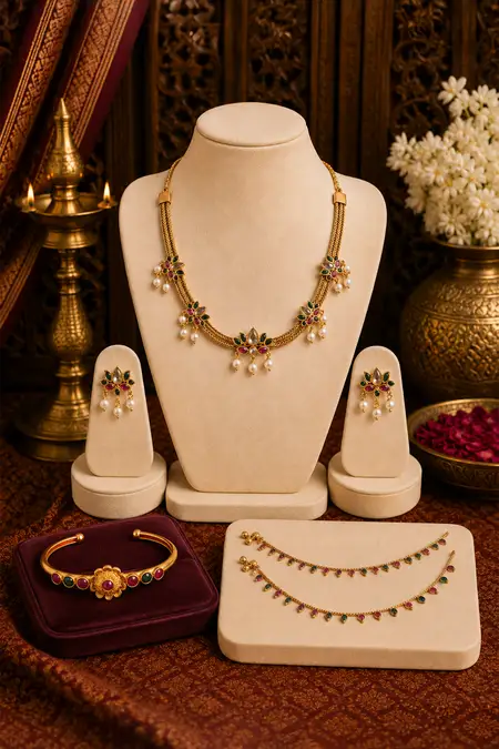 Women's Festive Jewellery Combo - Pack of 3 (Necklace Set, Bracelet & Anklet)