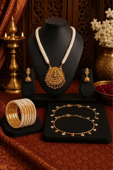 Women's Festive Jewellery Combo - Pack of 3 (Necklace Set, Bangle Set & Anklet)