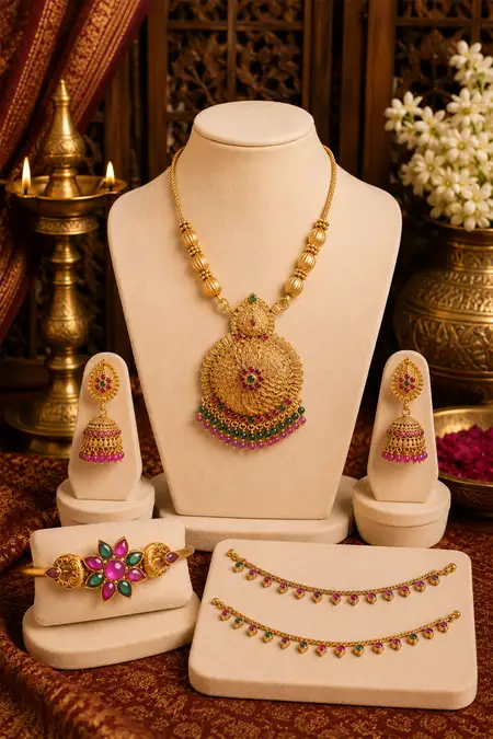 Women's Festive Jewellery Combo - Pack of 3 (Necklace Set, Bracelet & Anklet)