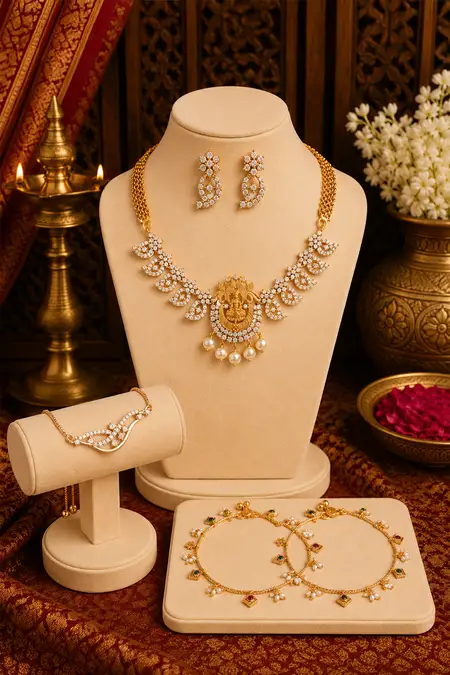 Women's Festive Jewellery Combo - Pack of 3 (Necklace Set, Bracelet & Anklet)