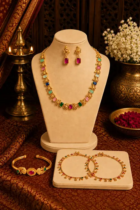 Women's Festive Jewellery Combo - Pack of 3 (Necklace Set, Bracelet & Anklet)